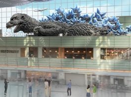 Tokyo’s Haneda airport bids travellers farewell with a colossal Godzilla installation